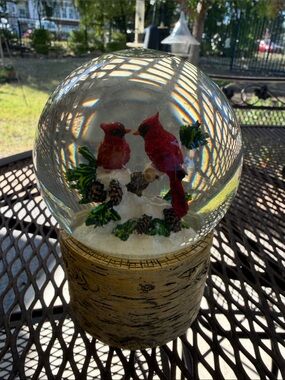 Musical Winter Wonderland Christmas Snow Globe with Red Cardinals - White/Red